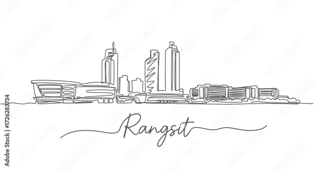 Obraz premium Rangsit City Skyline Continuous Line Drawing