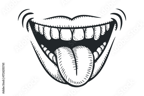 Wide Open Mouth With Tongue Sticking Out. Vector hand drawn illustration