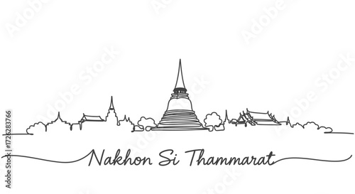 Nakhon Si Thammarat Skyline Continuous Line Drawing