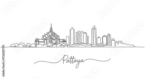 Pattaya Skyline Continuous Line Art