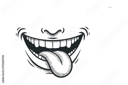 Mouth with Tongue Out Playful Expression. Vector hand drawn illustration