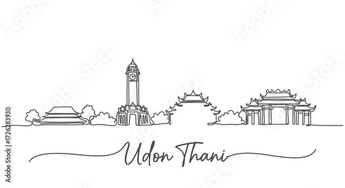 Udon Thani Skyline Line Art with Signature