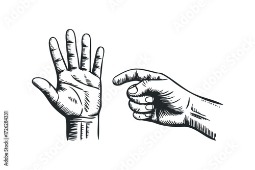 Hand gesture illustration counting or making a point. Vector hand drawn illustration