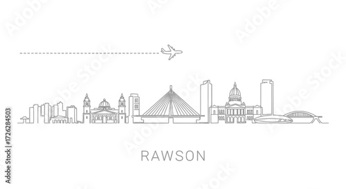 Minimalist Rawson Skyline with Airplane