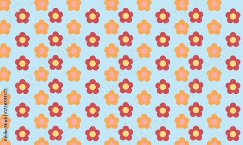 A simple pink and orange floral pattern with a light blue background creates a bright and fresh look. Suitable for retro, children's, or spring themes.