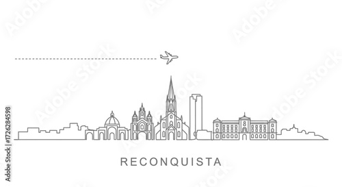 Reconquista Argentina Skyline Outline with Airplane