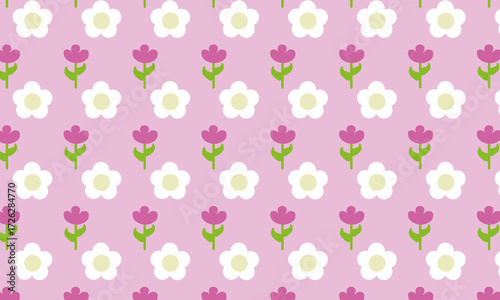 This pattern features white flowers and a pink flower, with a pink background, making it look cute and charming. This design is suitable for gift packaging, fabric, or stickers.