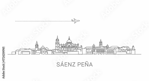 Saenz Pena Skyline with Airplane Travel Line