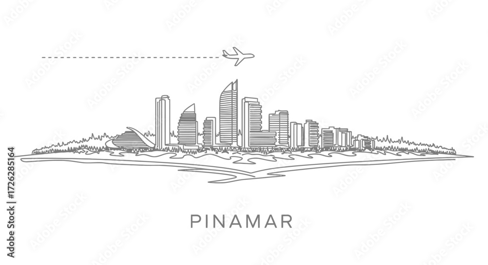 Fototapeta premium Pinamar Argentina Skyline with Airplane and Coastline