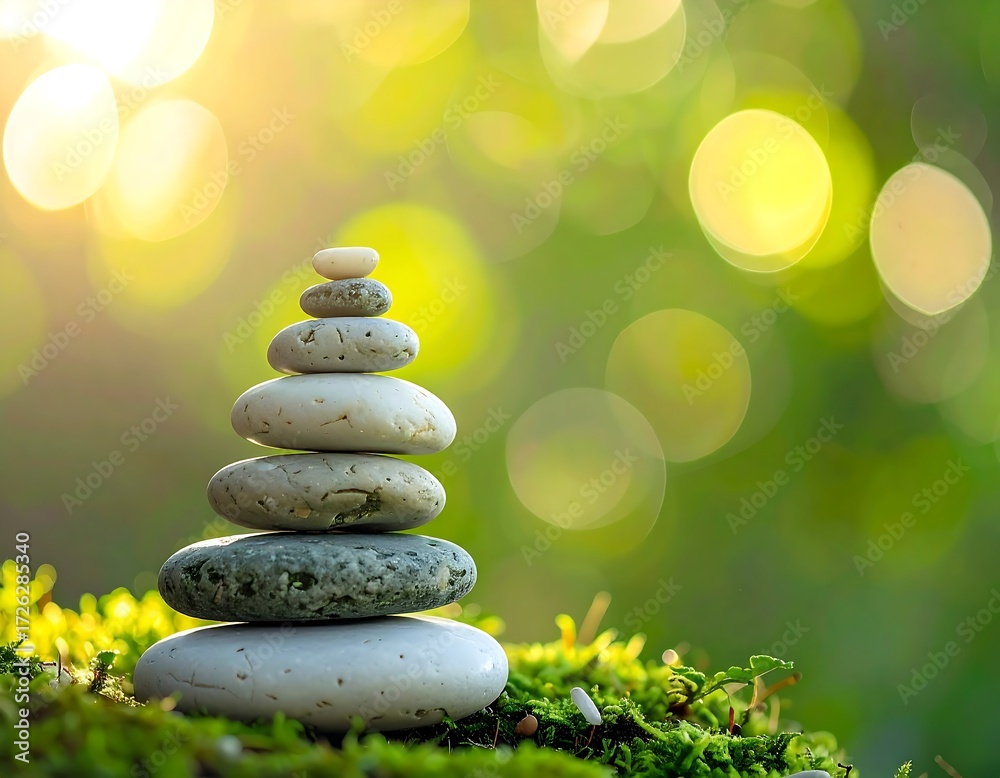Obraz premium Zen Stone Stack with Bokeh Background, Natural Balance