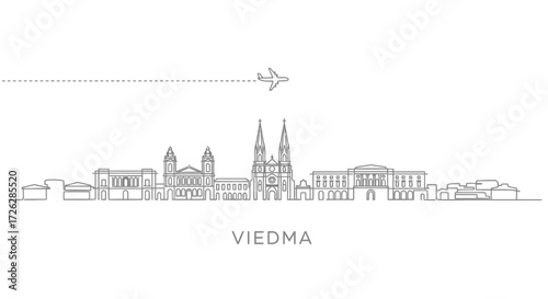 Viedma Skyline with Airplane and Dash Line