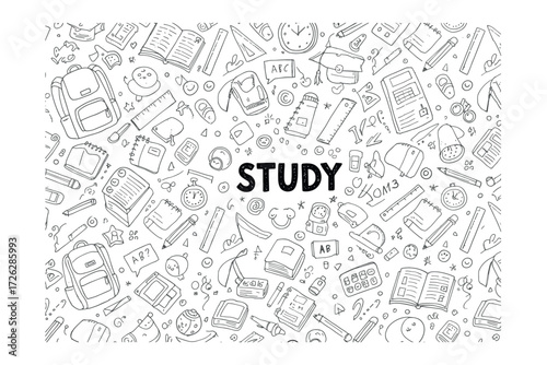 Study session with educational tools and supplies classroom setting graphic design creative environment top-down view. Vector illustration
