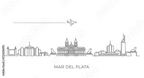 Mar del Plata Skyline with Airplane and Lighthouse Landmark