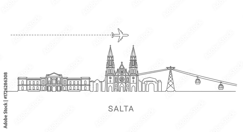 Fototapeta premium Salta City Skyline with Airplane and Cable Cars