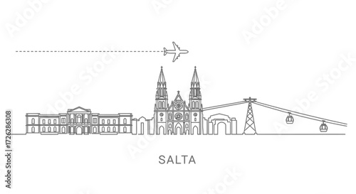 Salta City Skyline with Airplane and Cable Cars