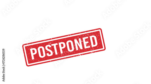 Red rectangular rubber stamp with 'POSTPONED' text on a white background, indicating a delay or rescheduling.