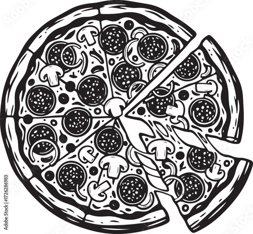 Vector Pizza Illustration Classic Pepperoni and Mushroom Drawing
