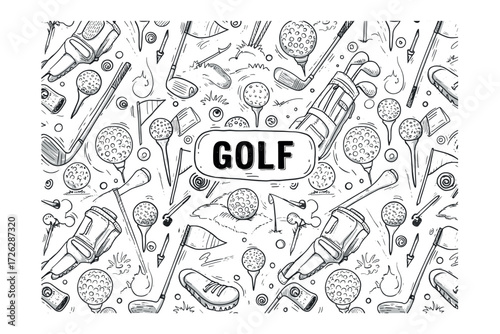 Golfing action sports creative environment top-view dynamic play elements for enthusiasts. Vector illustration