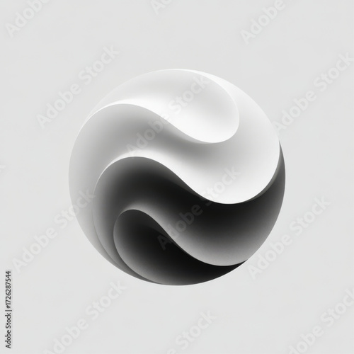Abstract 3D rendered sphere, black and white, representing balance and harmony.