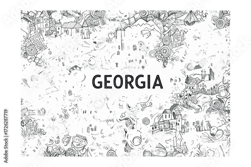 Artistic representation of georgia's culture and landscapes creative illustrations multicultural environment aerial view. Vector illustration