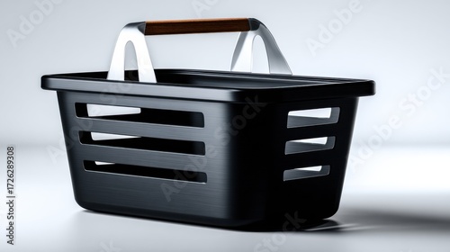Elegant Black Basket with a Sturdy Wooden Handle Showcasing Timeless Craftsmanship and Versatile Functionality for Storage and Home Decor Enhancements