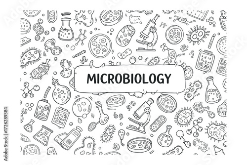 Exploring microbiology laboratory discoveries science environment educational content analytical viewpoint. Vector illustration