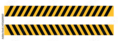 Warning vector ribbons. Attention sign, warning sign, caution sign, danger sign. Exclamation mark. Diagonal striped caution tape vector illustration for construction barriers, crime scene borders.