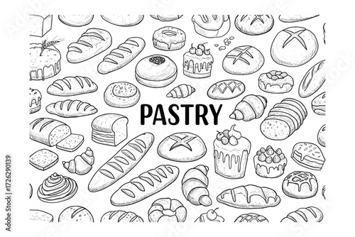 Delicious pastry variety showcase bakery culinary delights top view sweet treats for food lovers. Vector illustration