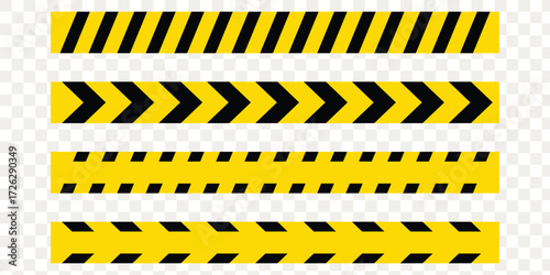 Warning vector ribbons. Attention sign, warning sign, caution sign, danger sign. Exclamation mark. Diagonal striped caution tape vector illustration for construction barriers, crime scene borders.