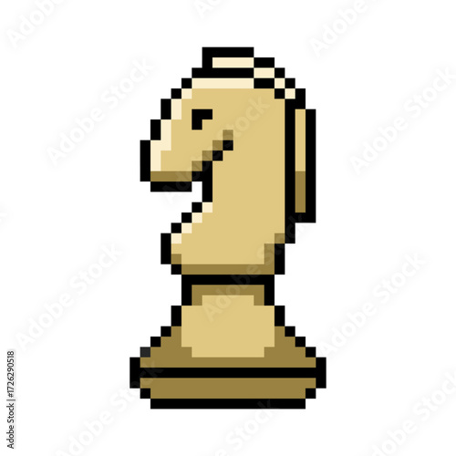 Pixel knight chess vector. Perfect for gaming, strategy, and intellectual themes. This modern, digital icon merges the classic chess piece with a pixelated, technology-inspired look.