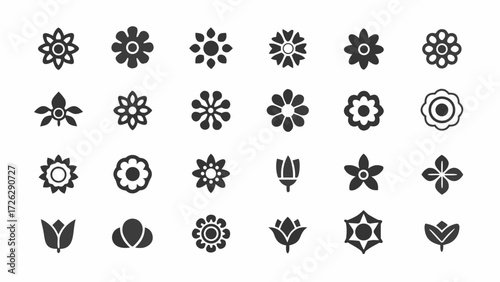 Elegant floral icon set for spring design projects, perfect for botanical themes, wedding invitations, and nature inspired graphics with vintage charm
