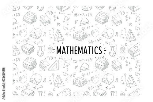 Mathematics concept exploration classroom educational content learning environment top-down view fundamental principles. Vector illustration