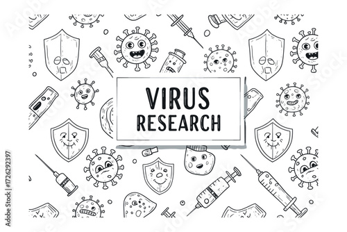 Virus research study laboratory scientific environment aerial view health insights. Vector illustration
