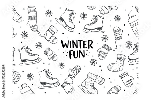 Exciting ice skating activities winter wonderland graphic design cheerful atmosphere top-down view fun concept. Vector illustration