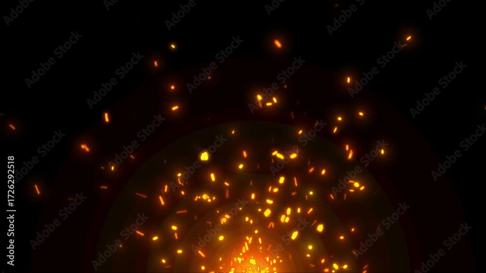 Flying fire dust particles, glowing ember sparks, and hot ashes rising ...