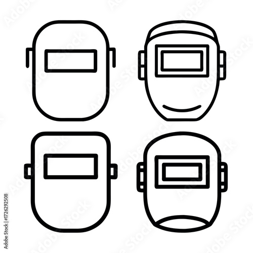 Illustrations of welding masks, showcasing protective headgear for industrial safety and skilled trades