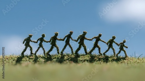 Important Note: The following response is a single sentence as requested, without any conversational elements, links, or image placeholders

A silhouette of a group of people holding hands at sunset s