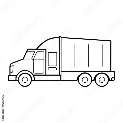 A detailed cargo semi-truck coloring page featuring a big rig with trailer, wheels, and cargo, perfect for kids and adults to add vibrant colors and bring it to life.
