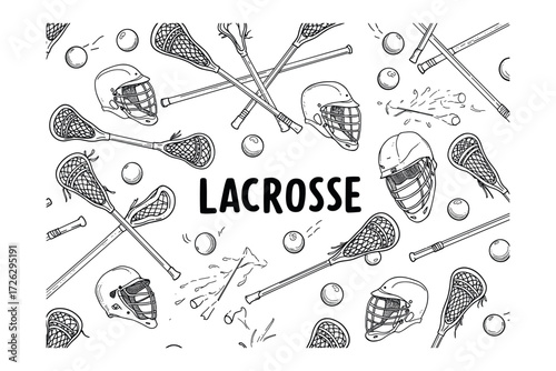 Lacrosse game action sports field digital dynamic environment bird's eye view exciting sport concept. Vector illustration