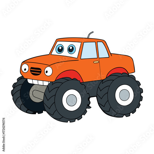A towering monster truck with massive wheels, roaring engine, and rugged design, built to crush obstacles and thrill crowds with unstoppable power and wild stunts.
