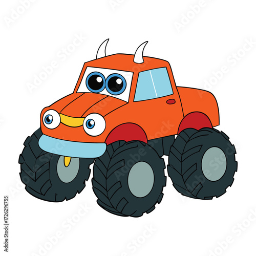 A towering monster truck with massive wheels, roaring engine, and rugged design, built to crush obstacles and thrill crowds with unstoppable power and wild stunts.
