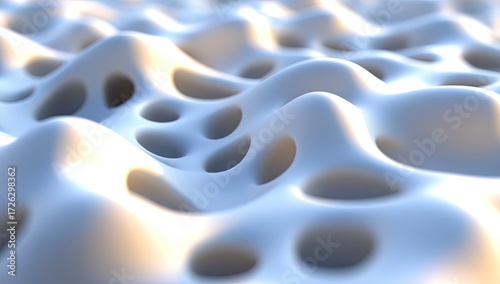 Fototapeta Naklejka Na Ścianę i Meble -  Abstract, light gray, organic,  3D surface with  soft mounds and holes