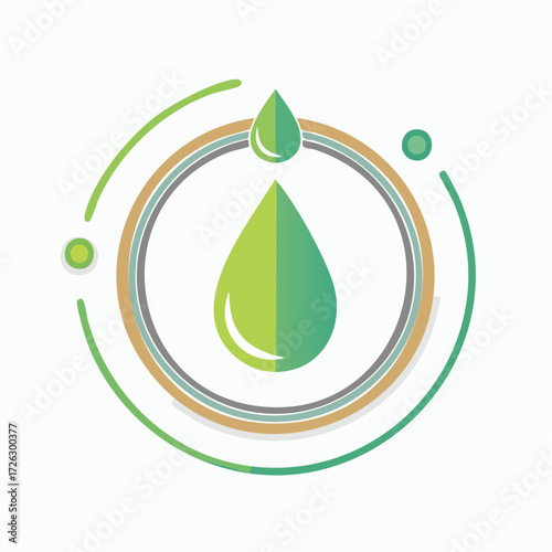 Illustrative Representation of a Water Drop Within a Circular Emblem on a White Background