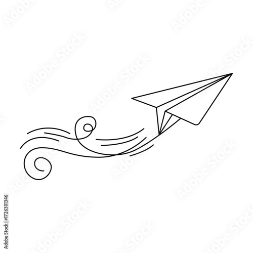 Hand drawn paper airplane soaring through the air symbolizing flight dreams and aspirations in minimalistic style