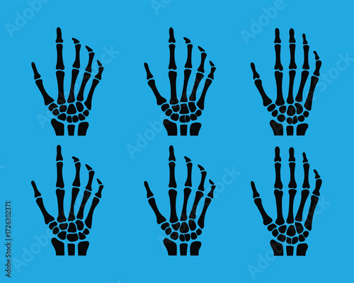 Halloween Skeleton Hands Pattern on Blue Background Spooky Season Graphic Design