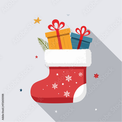 cozy Christmas stockings, overflowing with beautifully wrapped gifts, ready for Santa's arrival on a snowy holiday morning!