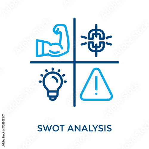 Swot Analysis Icon Outline Color Style. Vector Illustration For Graphic Design
