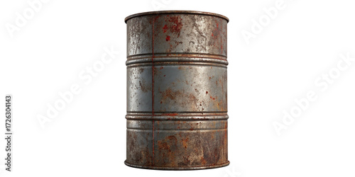 Rusty Industrial Metal Barrel with Corrosion and Red Stains Isolated on Black
Weathered Rusty Oil Drum with Scratches, Dents, and Oxidation on Dark Background