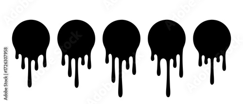 Black Paint Drips Set, Dripping Liquid Silhouette, Ink Splatter Graphic Design Element