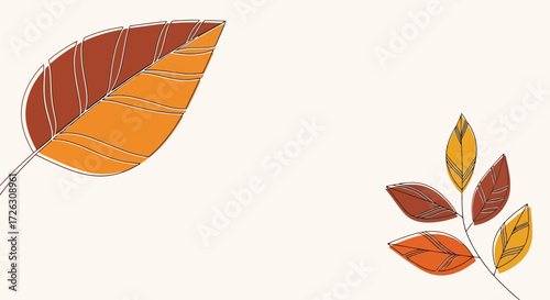 Elegant Autumn Leaf Illustration with Warm Tones and Delicate Line Art for Seasonal Designs and Decorative Purposes in Digital and Print Media